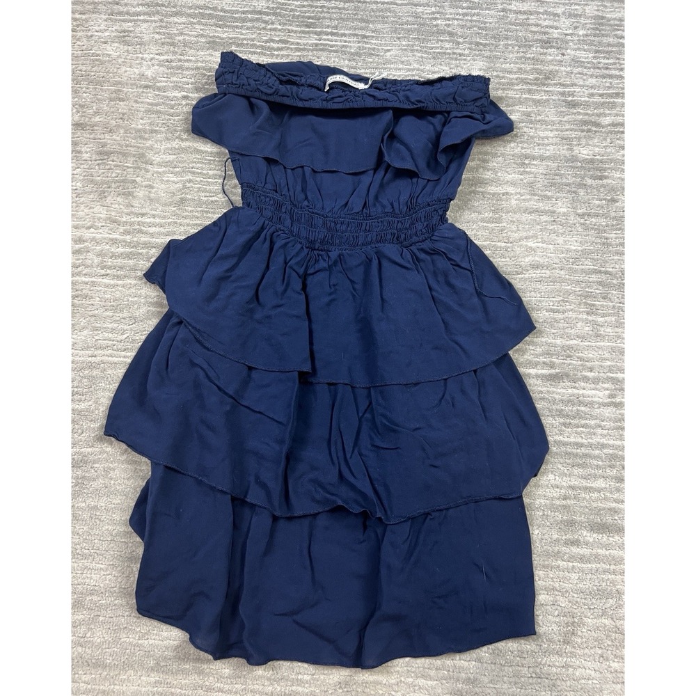 Body Central Dress Womens Small Blue Strapless Mini Ruffled Tiered